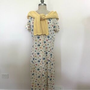 Cherokee Floral Maxi Dress in Cream with Blue and Red Accents